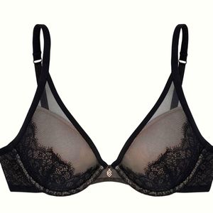 ThirdLove Eyelash Lace Plunge Bra 34AA Black/Nude